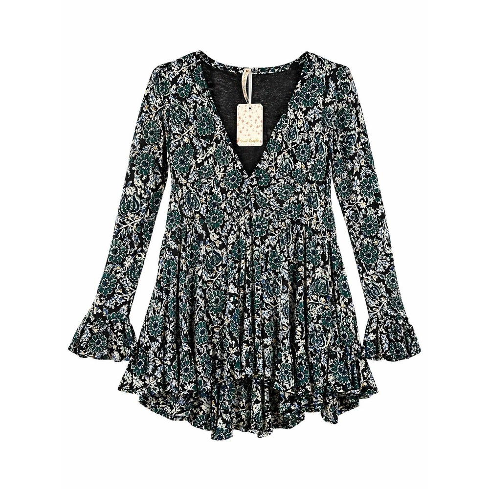 Free People Mini Dress Floral Boho Cottagecore Festival Coquette Romantic Tunic